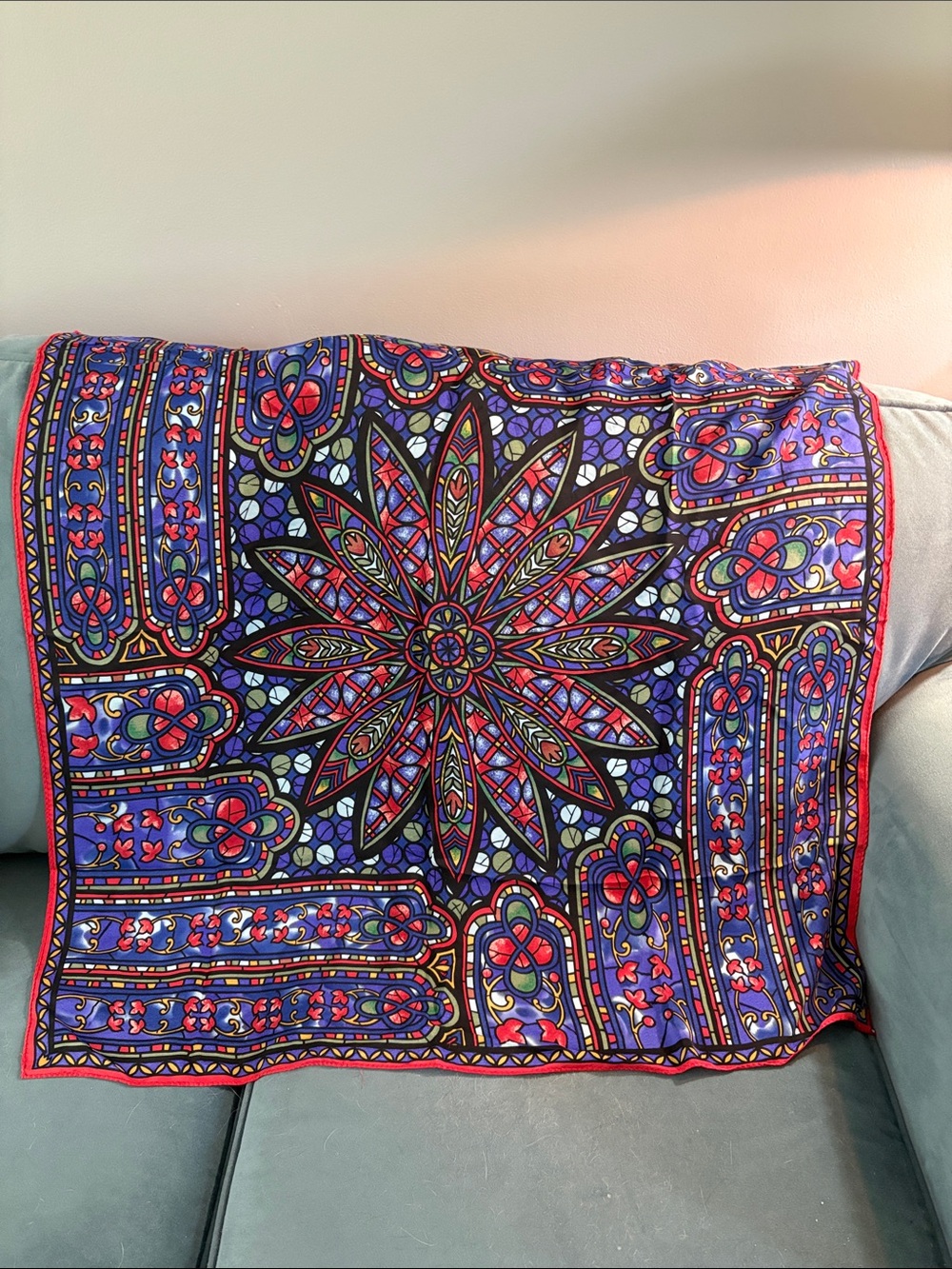 Vibrant Floral Mosaic Silk Scarf - Purple, Red & Blue